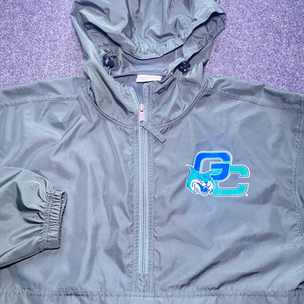 Champion Windbreaker Women S Green Georgia College Bobcat Half Zip Hooded Jacket